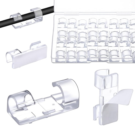 40 Pcs Clear Cable Clips, Adhesive Cable Clips Wire Holders Under Desk Electric Wires Cord Organizer with Cables Management Clip for Wall Car Ethernet Christmas LED Light Clip