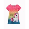 thumbnail image 2 of Girls Casual Cartoon Unicorn Printed Pattern Sweet and Cute Short Sleeve Pajama Dresses, 2 of 5