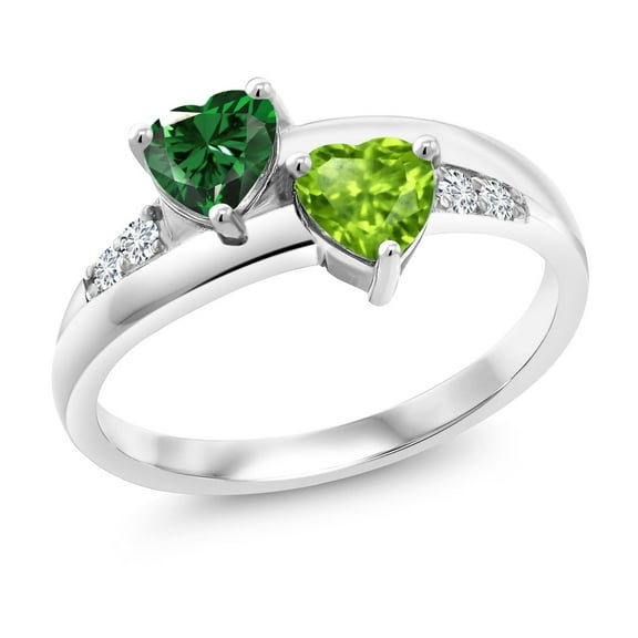 Gem Stone King 1.08 Cttw Heart Shape Green Nano Emerald and Green Peridot Ring for Women | 925 Sterling Silver | Gemstone Birthstone | Wedding Engagement Anniversary Promise Ring for Women | Size 8