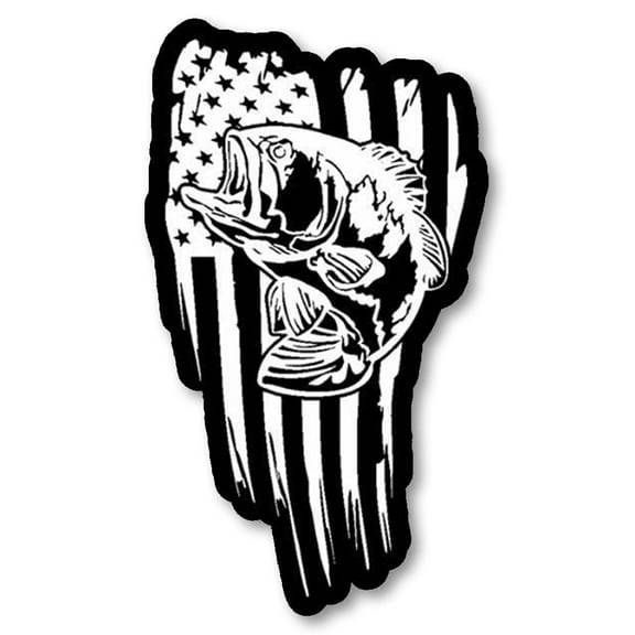 American flag Bass fish sticker decal- fishing USA 10" Model: BassUSAFlagFC10"