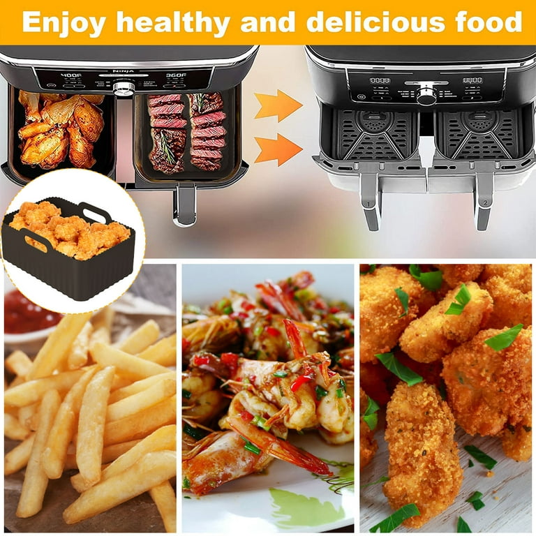 Ghopy 2 PCS Air Fryer Silicone Pot for Ninja Foodi Dual DZ201, Reusable  rectangle Silicone Air Fryer Liner,Rectangle Air Fryer Basket for Ninja 8  QT Air Fryer Basket,Air Fryer Accessories 