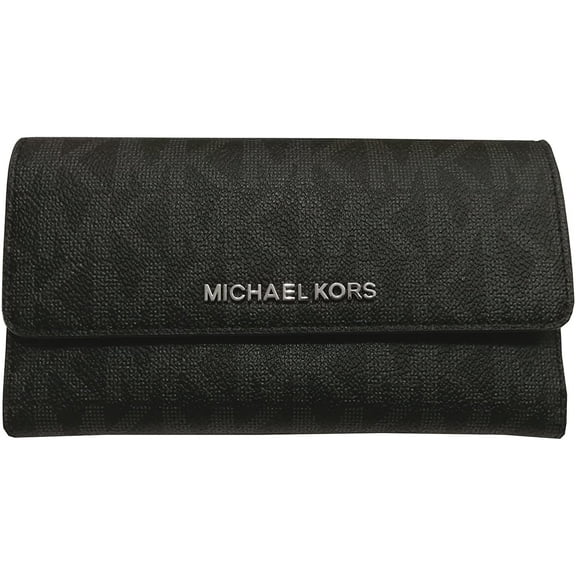 Michael Kors Jet Set Travel Large Trifold Signature Pvc Wallet, Black
