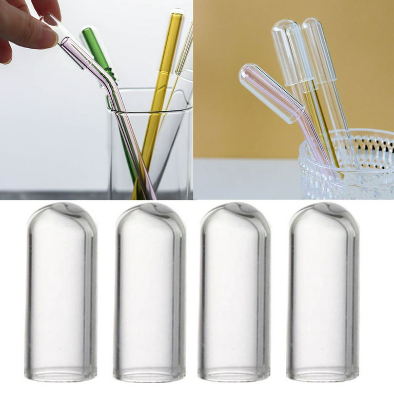 1/4PCS Stainless Steel Straws Dust-Proof Plugs Clear Lids Dust Cap Glass  Straw Plug Straw Tips Cover Drinking Straw Cap Reusable L 1PC 