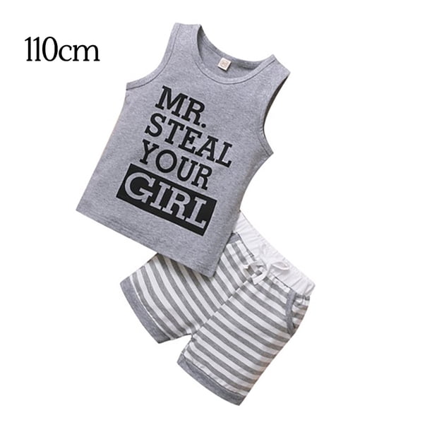 Qarigey Yinyinxull - Conjuntos de 2 piezas sin mangas para bebés y niños pequeños, camisetas sin mangas de verano, pantalones cortos, conjuntos de conjuntos de ropa Gris 110cm Qarigey AP002834-05