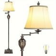 thumbnail image 3 of Classic LED Standing Lamp Featuring a 350° Adjustable Swing Arm - Retro Pole Light Ideal for Living Rooms, Bedrooms, And Offices - Minimalist Upright Floor Lamp with a Silk Shade for Home Decor, 3 of 21