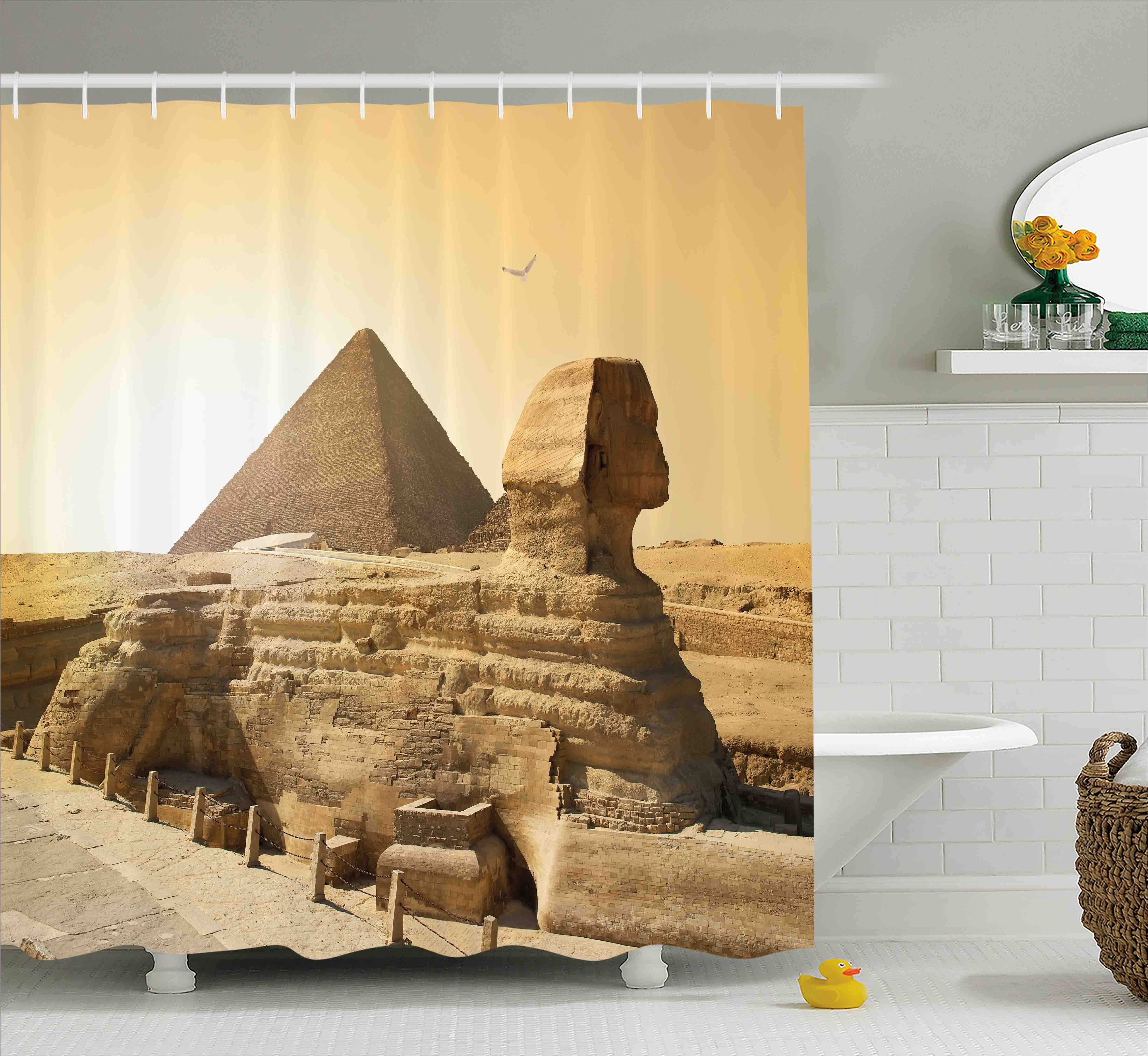 Ancient Decor Shower Curtain, Egyptian Pyramids Famous Great Landmark Wonders of the World