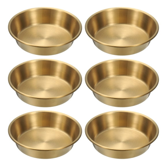 Uxcell 4 Inch Stainless Steel Sauce Dishes, 6 Pcs Mini Individual Round Seasoning Dishes Condiment Tray Dipping Bowl Mixing Saucers Appetizer Plates for Prep Side Dish, Gold