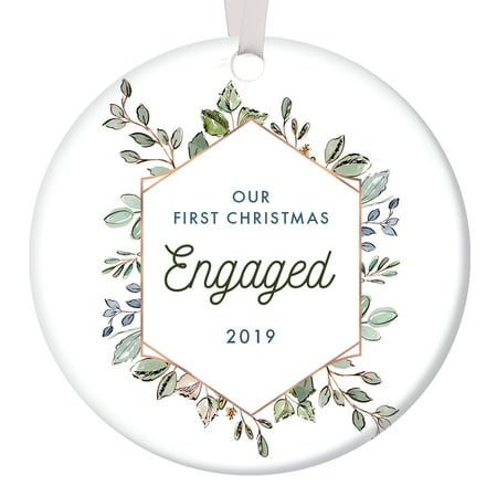 Christmas Day 2019 Our First Christmas Engaged Holiday Ornament 2019 Elegant Engagement Party Keepsake Days Until Wedding Countdown Gifts Couple Soon Mr & Mrs Present Eucalyptus Wreath 3