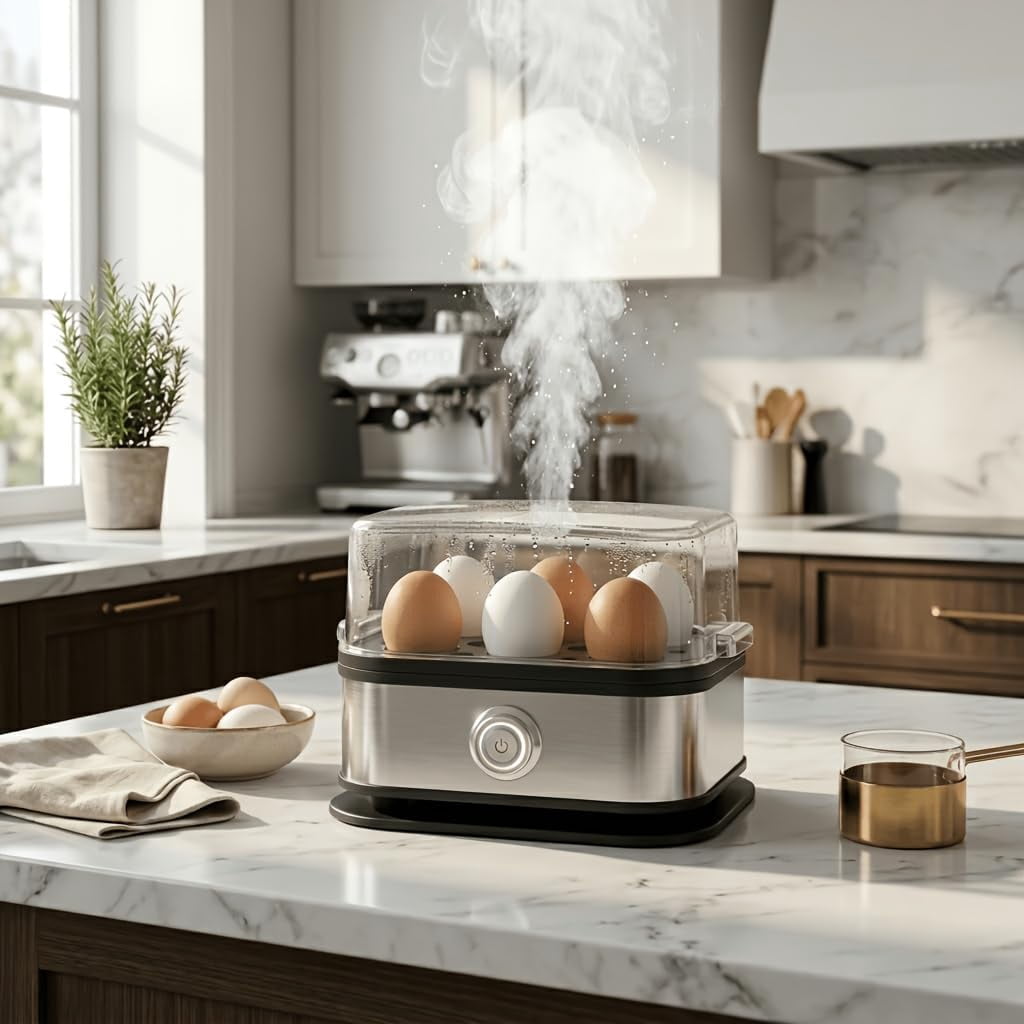 Precise 6-Egg Electric Egg Cooker – Automatic One-Touch Boiler for Soft, Medium, or Hard Boiled Eggs