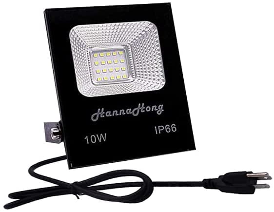 HANNAHONG 10W LED Flood Light With Plug - 1000lm, IP66 Waterproof, 6000K Daylight, Adjustable Bracket