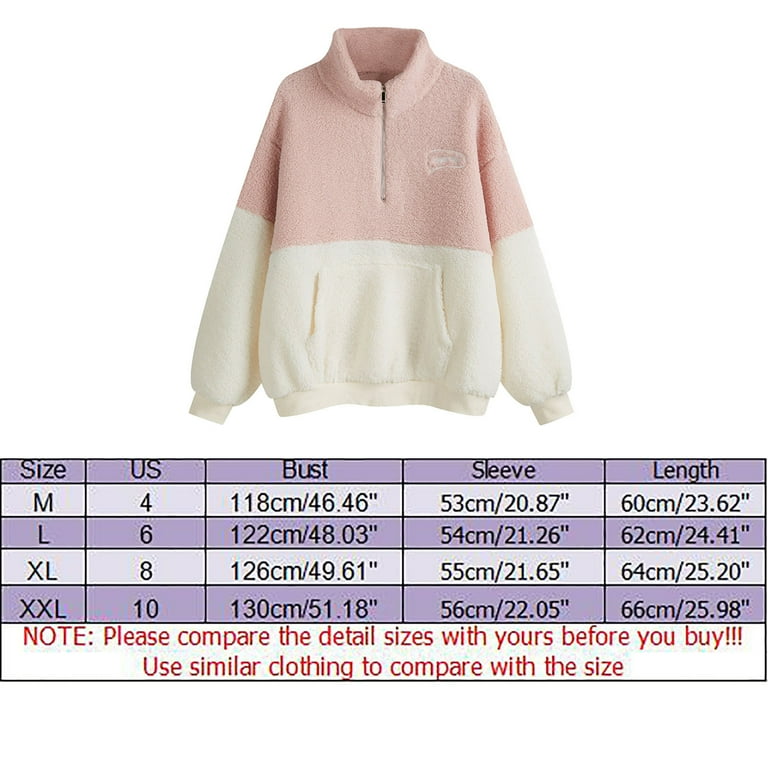 HBFAGFB Half Zip Pullover Women Color Block Fuzzy Sweatshirt Comfort Jacket with Pockets Pink Size XXL