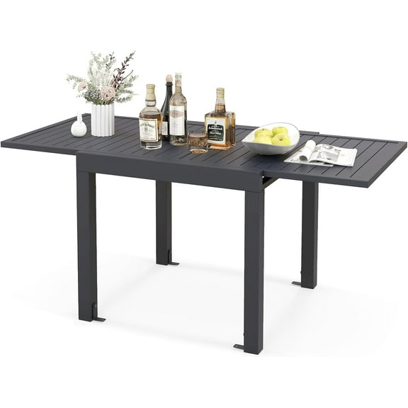 Extendable Outdoor Dining Table, 31.5-63 Inches Patio Dining Table w/All-Weather Aluminum Frame, Large Rectangular Table for Lawn Backyard Garden Deck, for 4-6 People, White