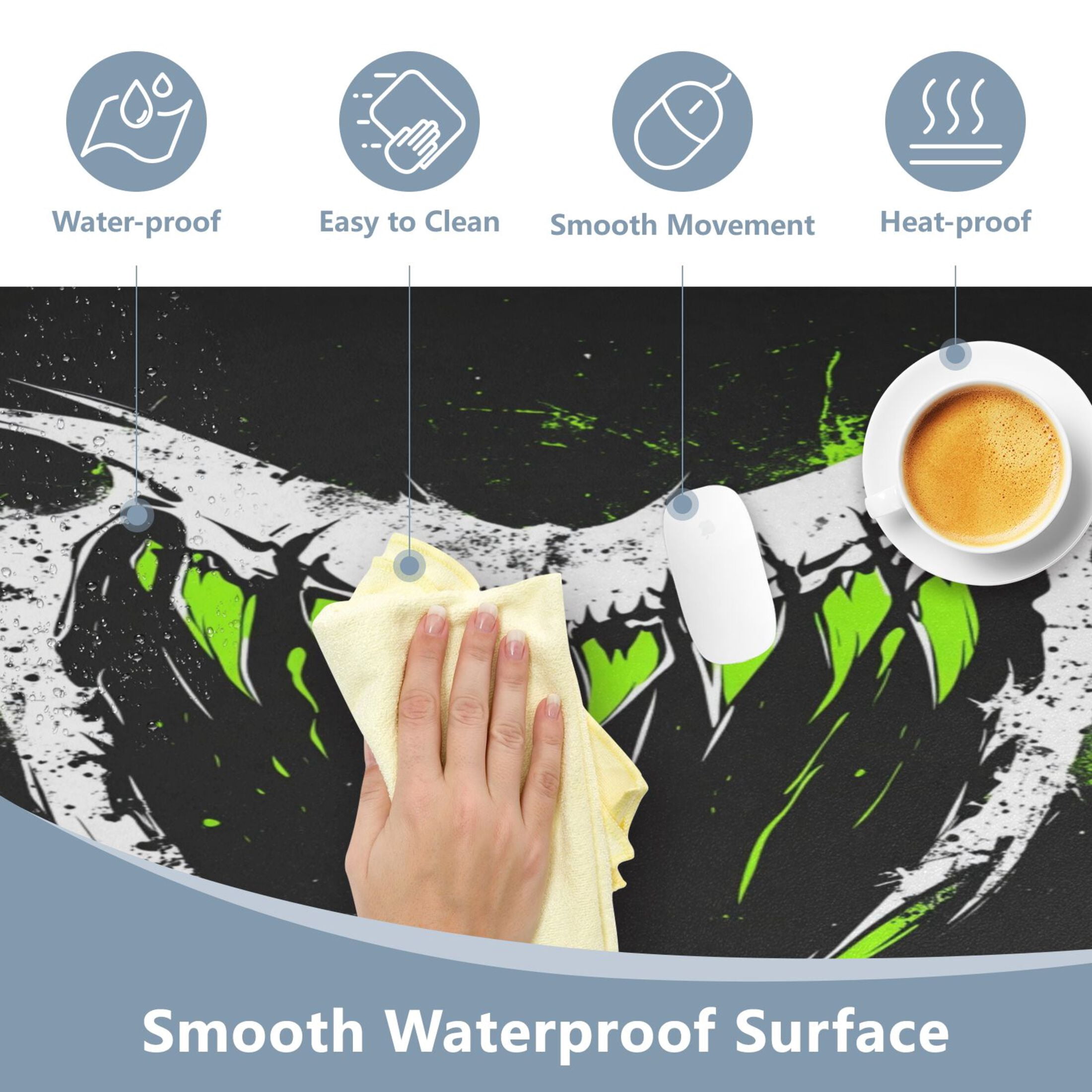 Wobogo Green Fangs Gaming Mouse Pad Non-slip Leather Desk Mat Water Resist Keyboard Pad for Gamer Office 23.6×47.2in