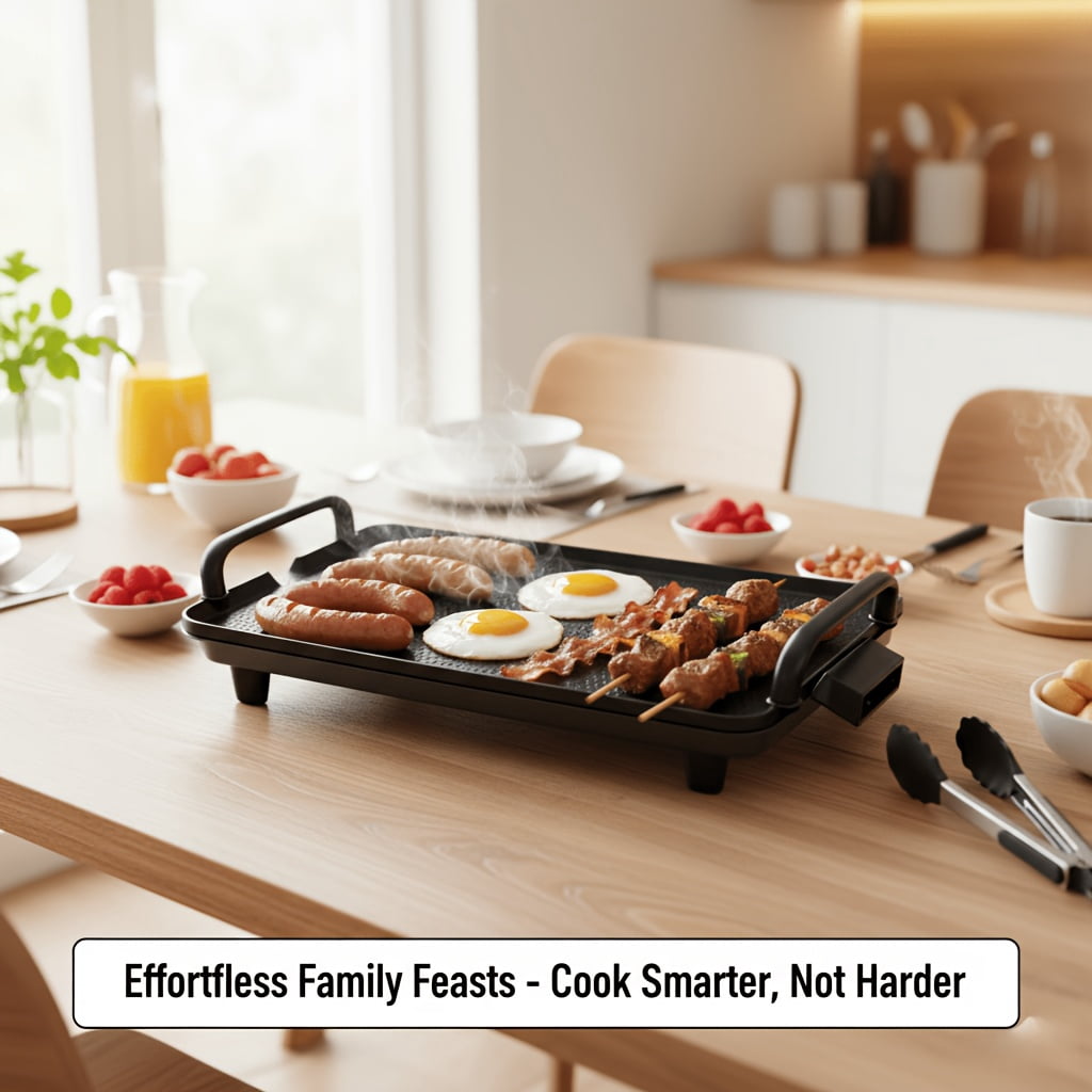 Smoke-Free Electric Grill Pan with Non-Stick Coating, Adjustable Temperature, Indoor BBQ