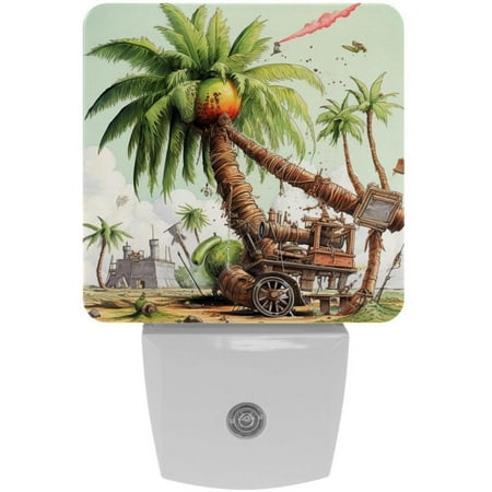 

Coconut Tree & Stupid Cannon LED Square Night Light - Energy Efficient Plug-in Nightlight with Auto Sensor for Bedroom Bathroom and Hallway - Soft Glow Illumination - White Pack of 2