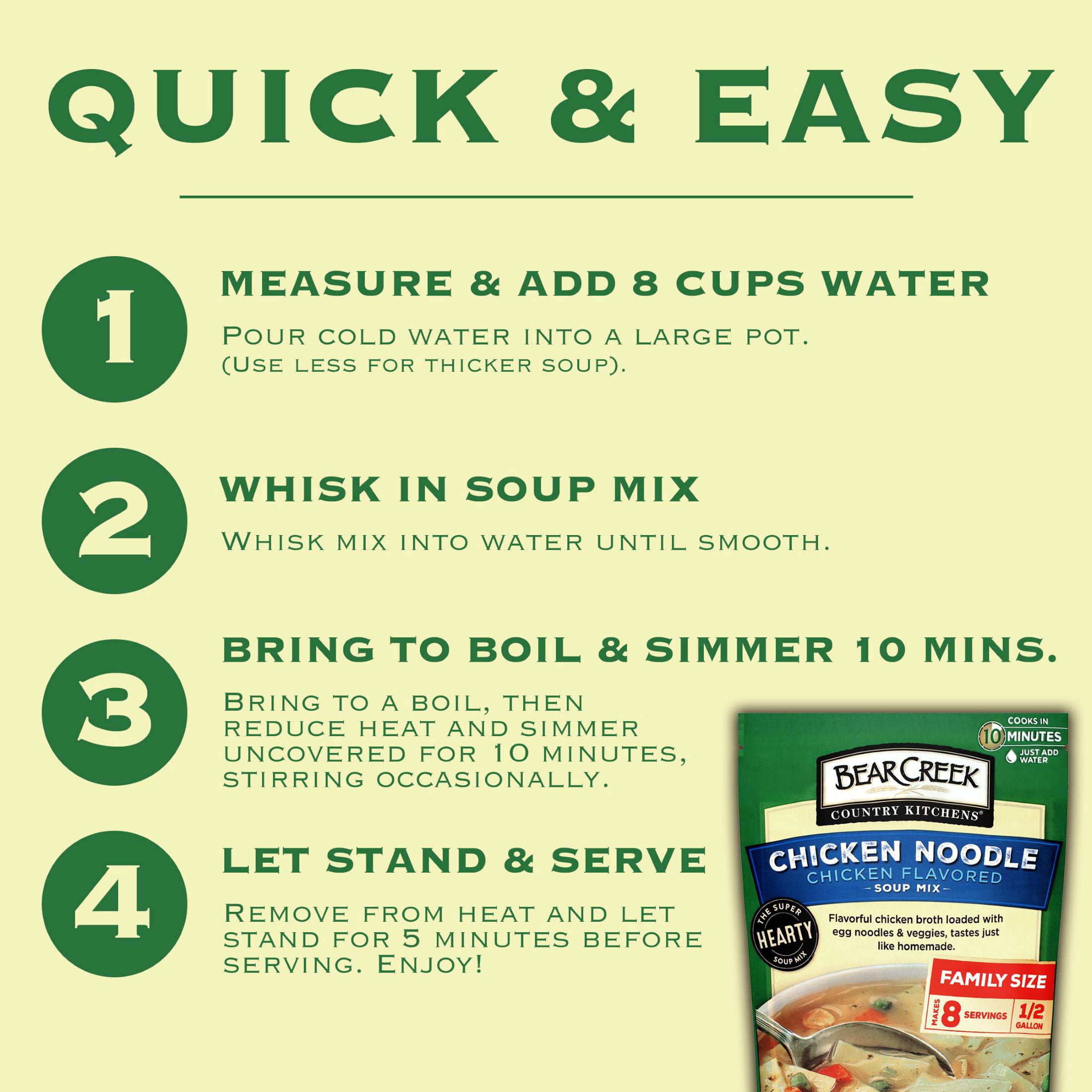 (6 pack) Bear Creek Country Kitchens Chicken Noodle Soup Mix, 8 Servings, Shelf Stable, 8.4oz Pouch