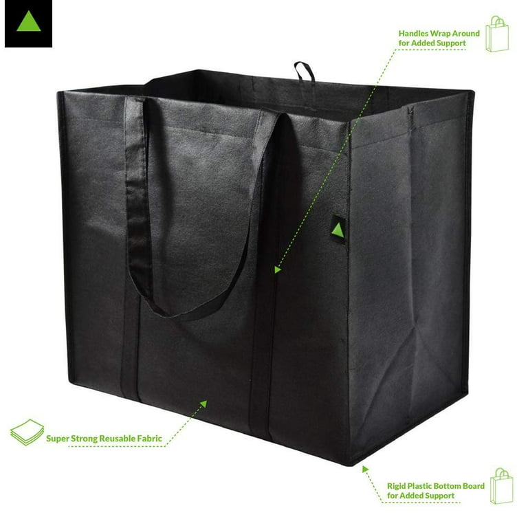 Zenpac- Extra Large Fabric Collapsible Grocery Bags with Handles for Food 5  Pack 15x9.5x13 