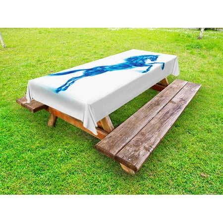 

Horses Outdoor Tablecloth Illustration of Blue Fire Horse Rearing Up Blazing Devilish Moving Freely Theme Decorative Washable Fabric Picnic Tablecloth 58 X 104 Inches White Dark Blue by Ambesonne