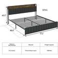 thumbnail image 5 of Yiwa King Bed Frame with USB Ports and Outlets, Upholstered Platform Bed with Storage Headboard, Noise Free, Dark Grey Fabric, 5 of 7