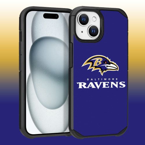 Apple iPhone 15 Plus (6.7) - NFL Licensed Baltimore Ravens Team Logo on Purple Textured Dual Layer Case