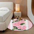 thumbnail image 2 of Pink Roses Round Area Rug 3.3Ft Washable Circle Rugs for Dining Room Table, Valentine's Day Romantic Flowers Green Leaf Stripes Non-Slip Carpet Floor Mats Indoor Outdoor Carpet Runner Home Decor, 2 of 8