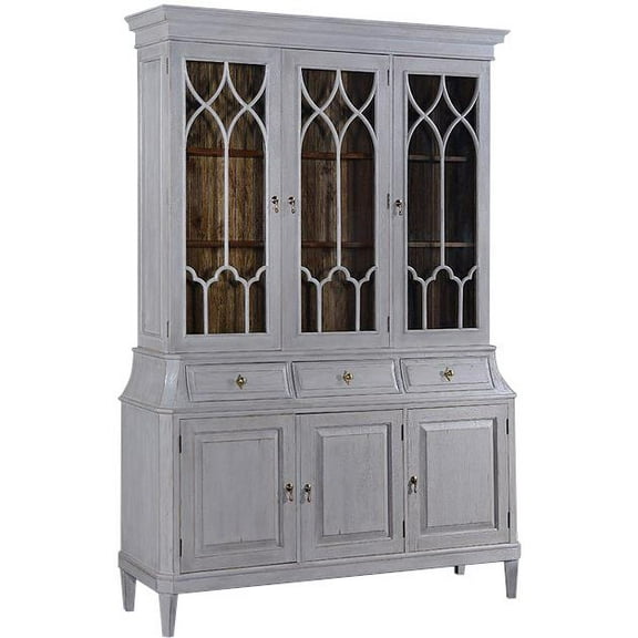 Pewter Gray Rosalind China Cabinet-Solid Wood, Ample Storage