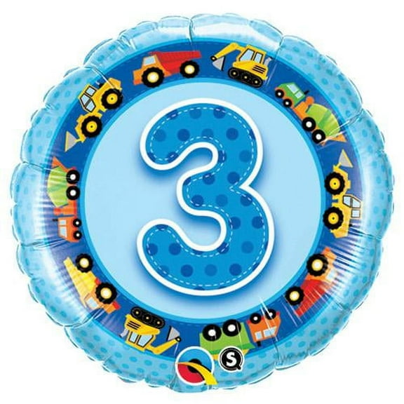 LOONBALLOON Planes-trains-automobiles Ballons, 18″ AGE 3 BLUE TRUCKS & DIGGERS