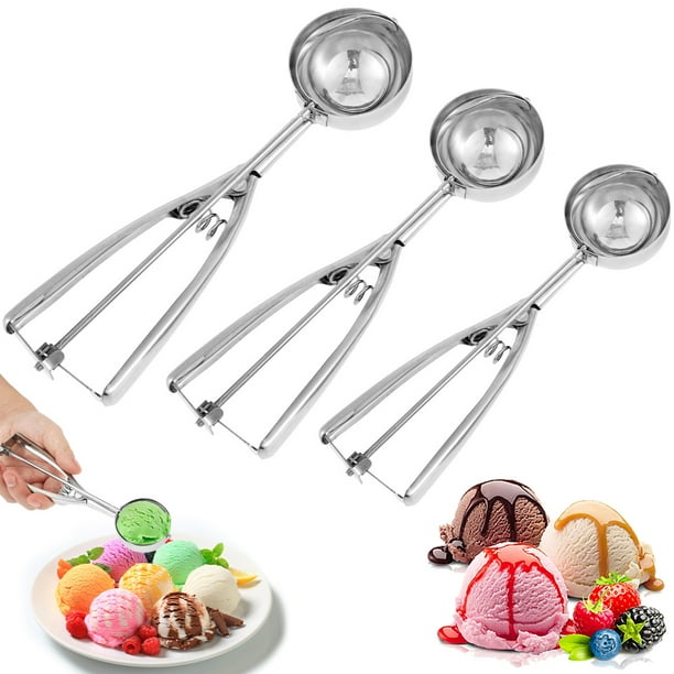 3Pcs Ice Cream Scoop Set Stainless Steel Cookie Scooper Ergonomic