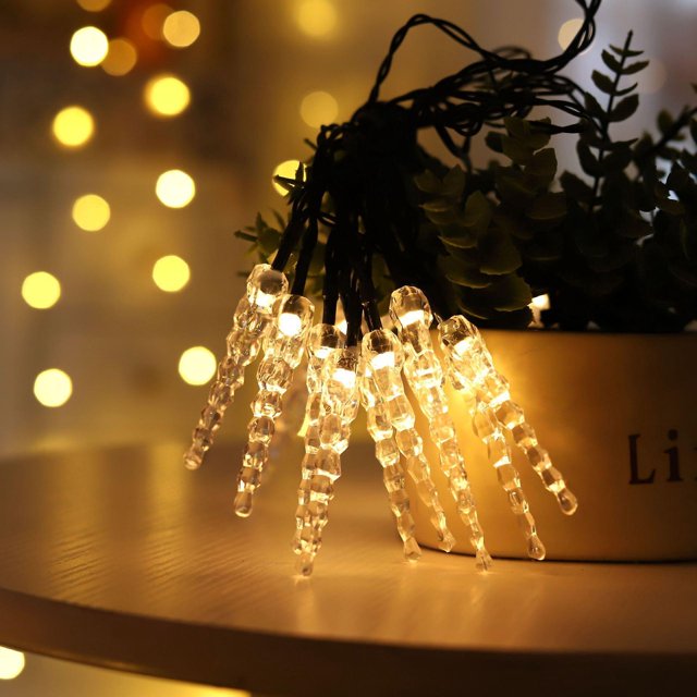 BR Cadena de luz de color de barra de hielo de cono de helado con energía solar de 5 m y 20 LED con 8 funciones, blanco cálido, para decoración navideña interior y exterior