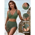 thumbnail image 5 of SOMER Women's High Waisted Bikini Sets Two Piece Swimsuits Swim Skirt Mesh Sarong Wraps Bathing Suit Army Green, 5 of 10