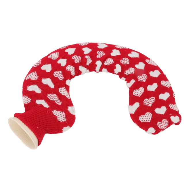 Bouillotte à Col en U, Transfert Thermique 1 L Bouillotte en U pour Voyage Fond Rouge Cœur Blanc