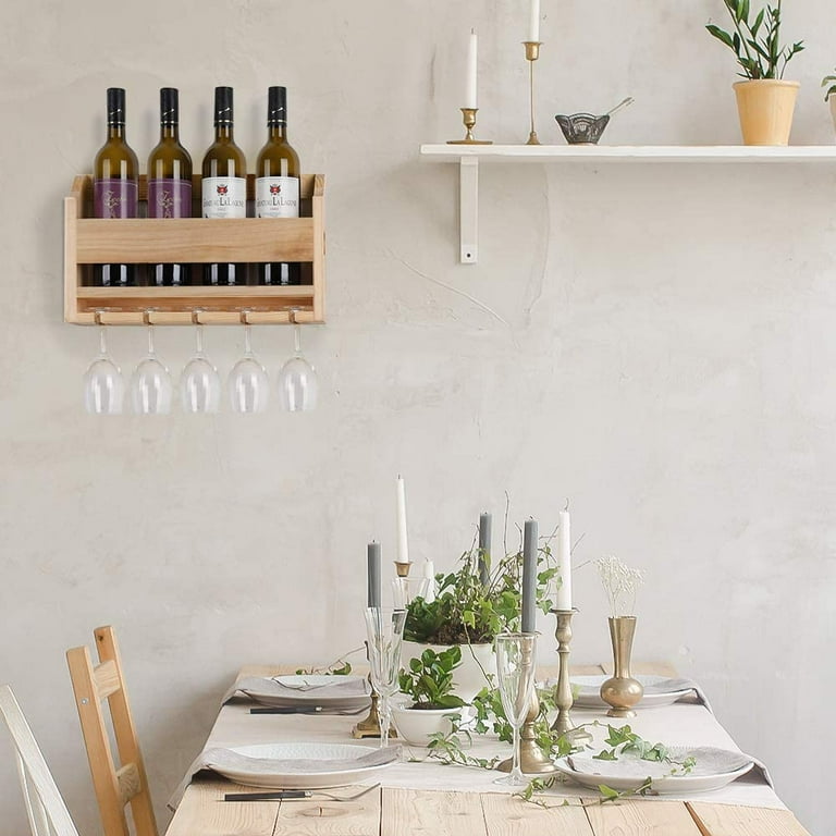 Free Shipping Wall Mounted Wood Wine Bottle Rack with 5 Long Stem Glass Holder Walmart