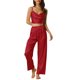thumbnail image 2 of Pijamas de satén para mujer INSPIRE CHIC, con cuello de cowl, sin mangas, top corto, ropa de dormir con pantalones, conjunto de lounge de seda M rojo, 2 of 5