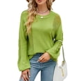thumbnail image 6 of New Women's Hollow Knitted Sweater Fashionable Autumn and Winter Pullover Loose Long Sleeve Sweater-Green-S, 6 of 7