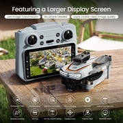 Drone with 4.3 Screen on Remote, Foldable Wefone M3, HD Camera, Obstacle Avoidance, Brushless Motor, Optical Flow, Lightweight, 2 Batteries, Gray