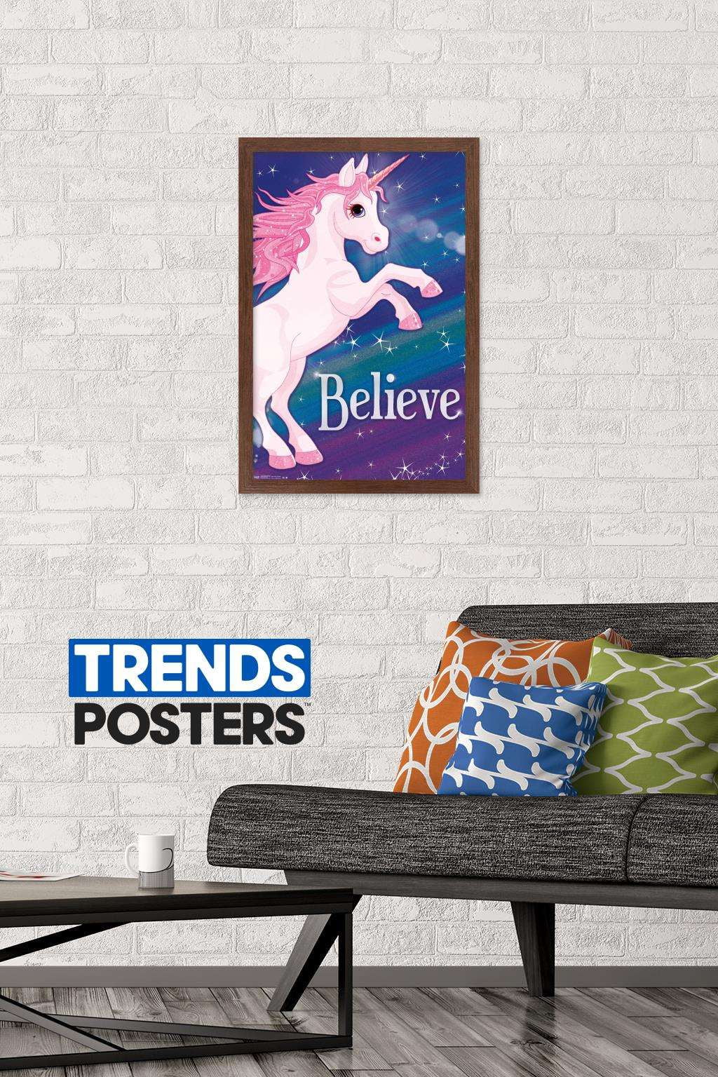 Rainbow Unicorn Wall Poster, 14.725" x 22.375", Framed