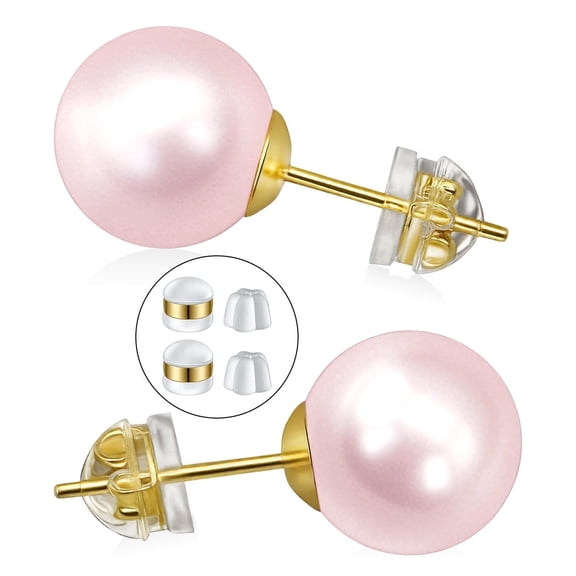 Women's Earrings,KIMIUP 14K Gold Plating Freshwater Pearl Stud Earrings, Classic Round Pearl Ear Studs for Women