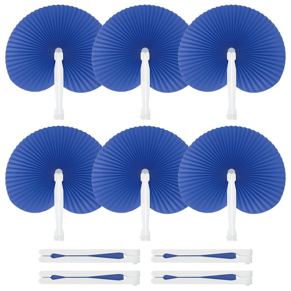 Uxcell Round Shaped Paper Hand Fans Bulk Folding Fan Handheld with Plastic Fan Handles for Wedding Party Decoration Light Blue