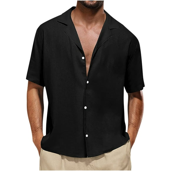 Mens Essential Mens Short Sleeve Button Up Shirts Hawaiian Textured Shirt Casual Solid Dress Shirt Shirts