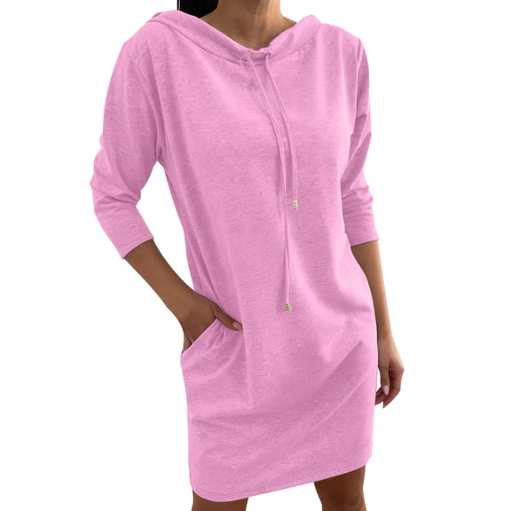 Sexlip Womens Short Sleeve Midi Dress Crew Neck Design Stretchy Fabric Relaxed Silhouette for Office Wear Pink L