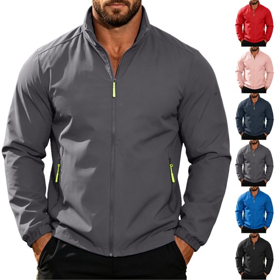 Men Jacket Stand Collar Windproof and Waterproof Jacket Windbreaker Zip Up Coat with Pocket