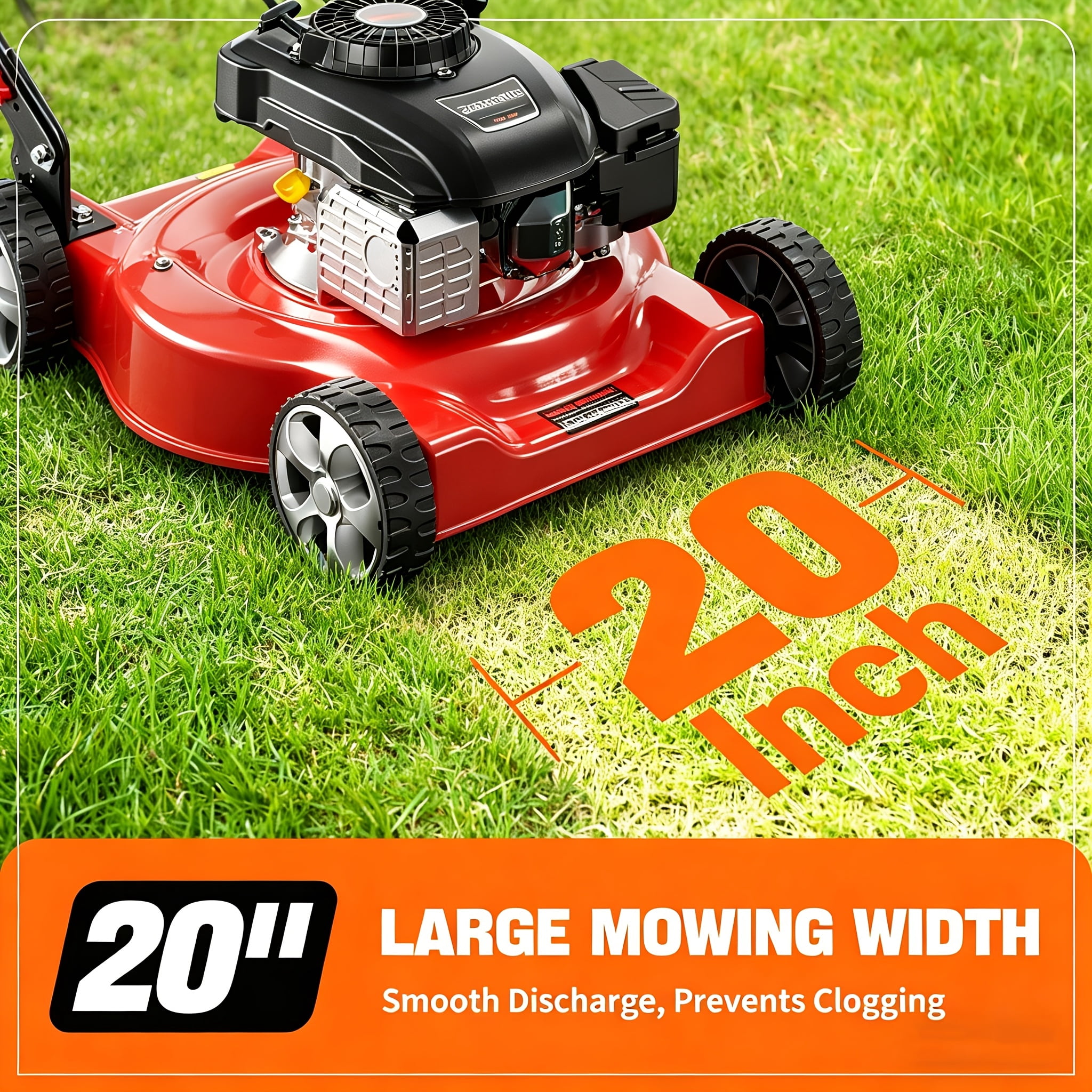 EAYSG 20-Inch 144cc 4-Cycle Gas Walk-Behind Push Lawn Mower, 2-in-1 Mulching & Side Discharge, 3-Position Height Adjustment, Lightweight Steel Deck, Black