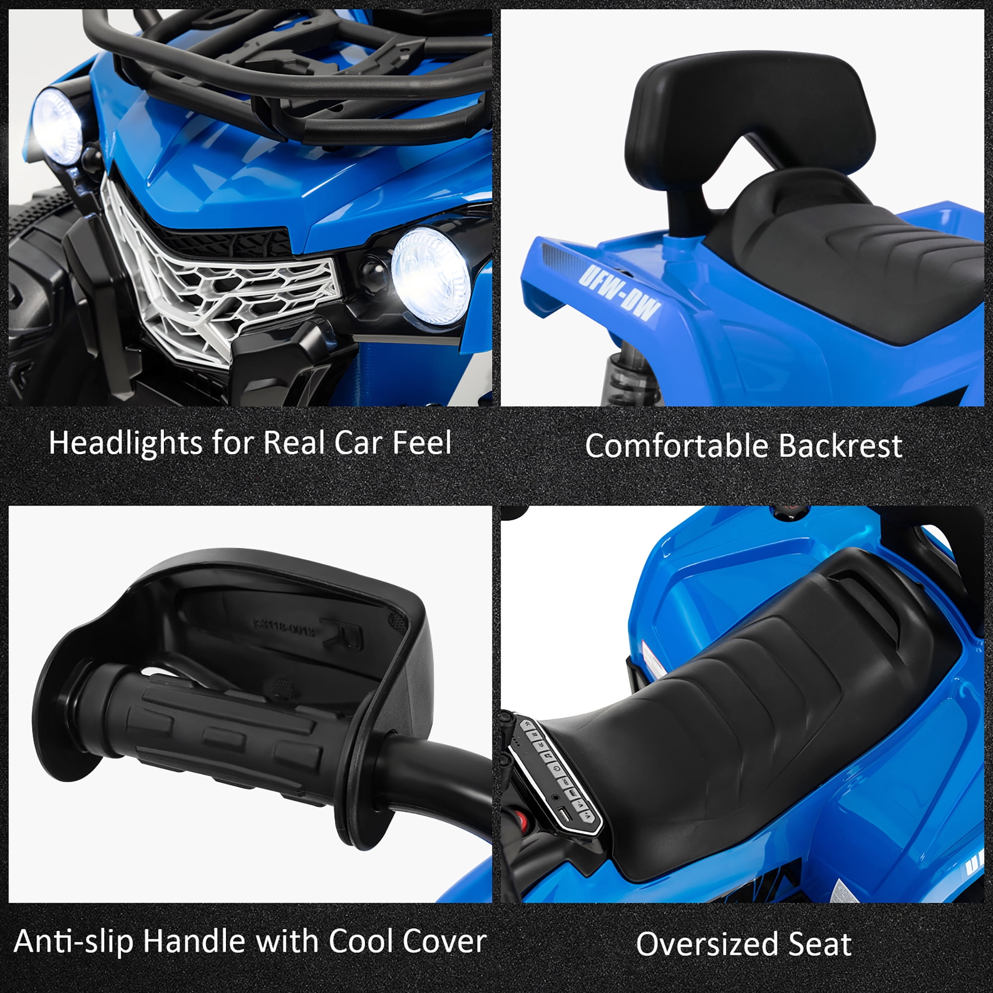 Costway 12V Kids Ride On ATV Electric 4-Wheeler Quad 2 Speeds with Mp3 & Headlights Blue