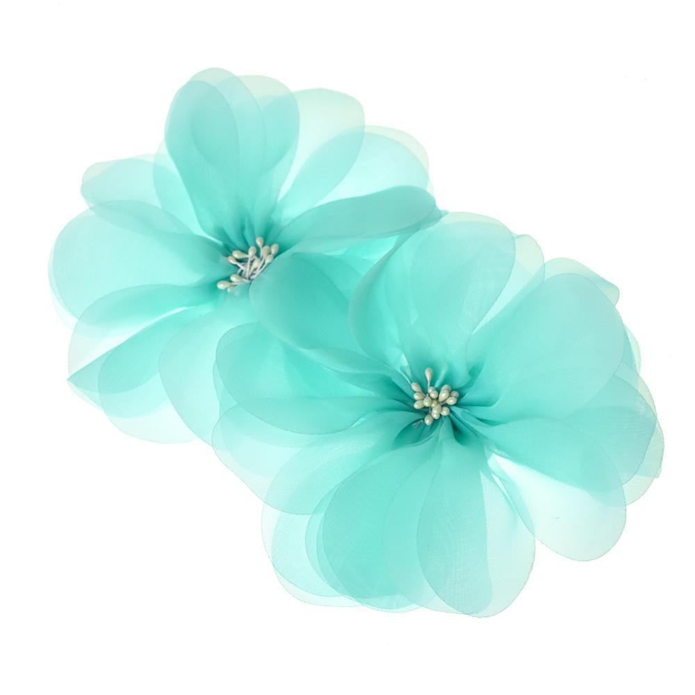 Organza Flowers with Beaded Center, 53/4Inch, 2Count, Blue