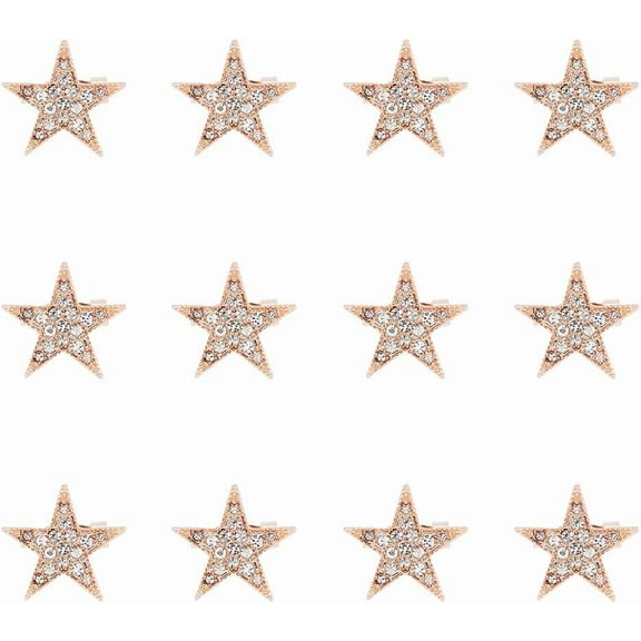 12PCS Star Brooch Pin Alloy Pentagram Brooches Rose Gold Rhinestone Badge Metal Brooch Pins for Dress Sweater Scarf Berets Bag Decorations