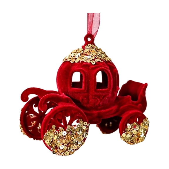 Emdiqzs Flocked Velvet Carriage Ornament Vintage Christmas Tree Hanging Decor with Gold Detail