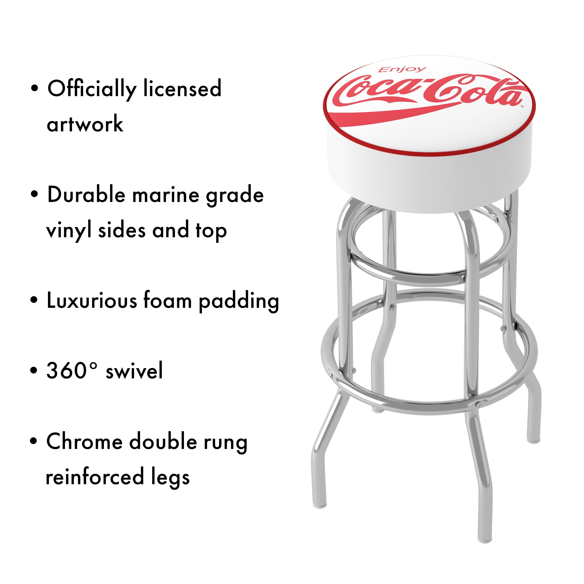 Trademark Gameroom Coca-Cola Enjoy Coke White Bar Stool with Padded Seat