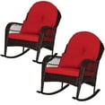 thumbnail image 1 of Gymax 2 Pcs Chaise Berçante en Osier avec Coussins de Siège et Dossier Rouges & Coussin Lombaire Balcon Patio, 1 of 5