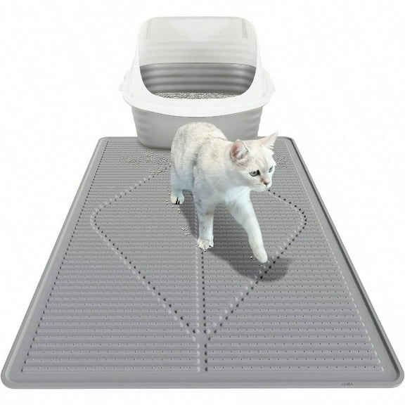 Cat Litter Mat XXL - Waterproof Kitty Litter Box mat for Floor - Extra Large Pet Trapping Litter Rug Pad - Silicone Cat Supplies Accessories for Indoor Cats 38 x 25 -Grey