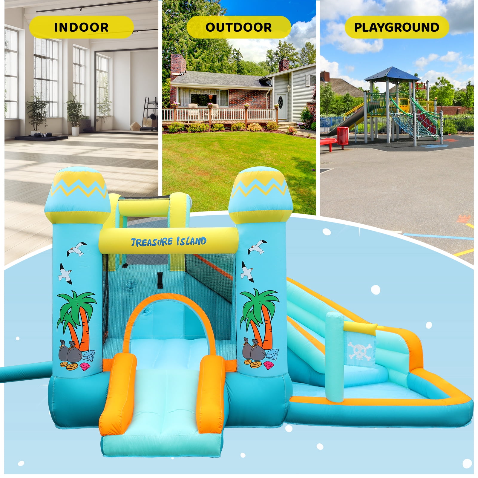TLSUNNY 5-in-1 Inflatable Bounce House with Water Slide, Splash Pool & Bouncing Area, Ideal Garden Play Setup